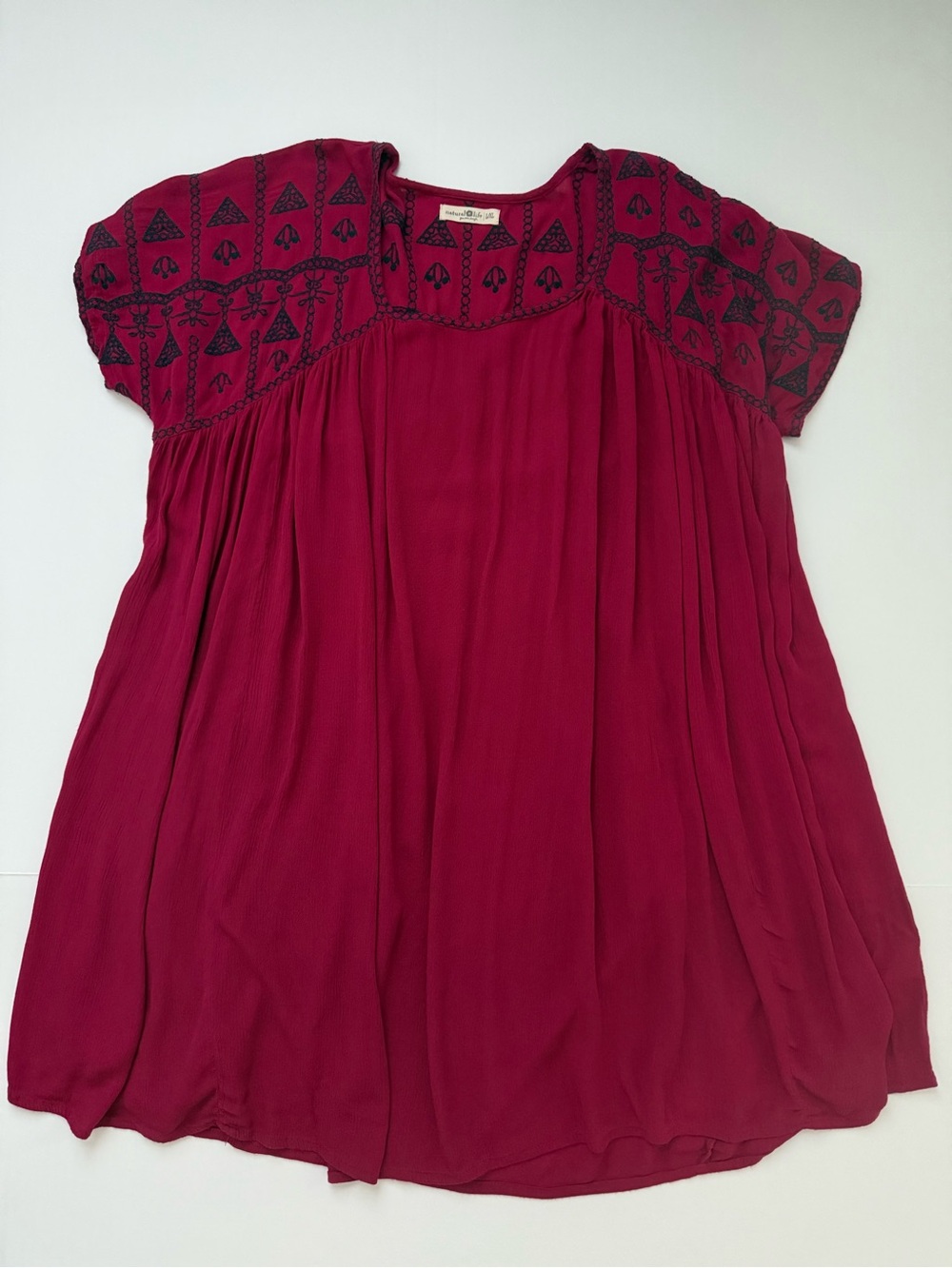 NATURAL LIFE Magenta Short Sleeve Embroidered Yoke Tunic Mini Dress Size L XL